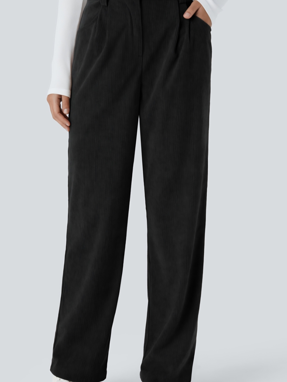 Halara Women's High Rise Button Casual Corduroy Pants Black XL